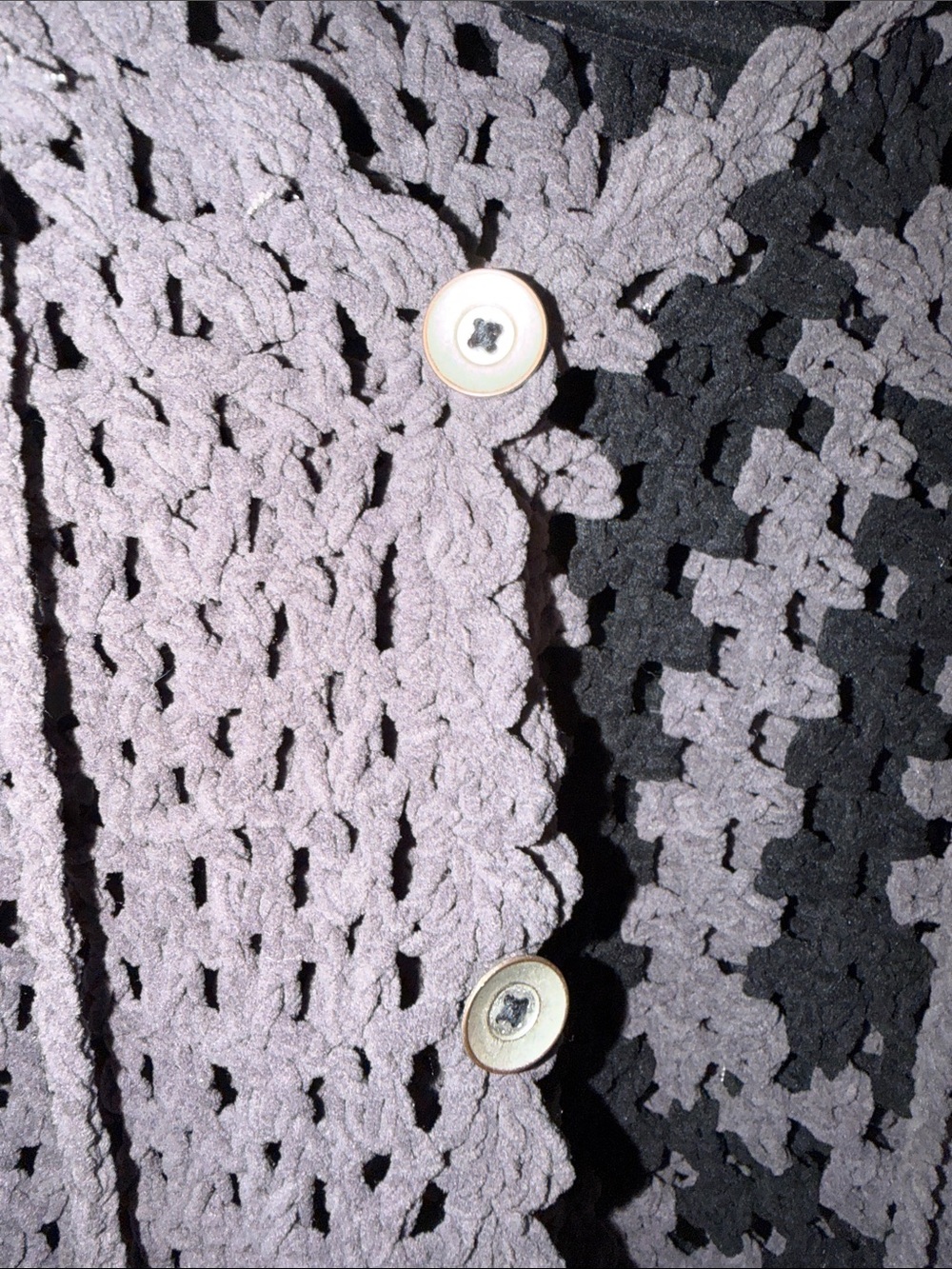 POL Charcoal Crochet Button‑Front Cardigan Sweater Knit Squares Size L - Picture 5 of 13